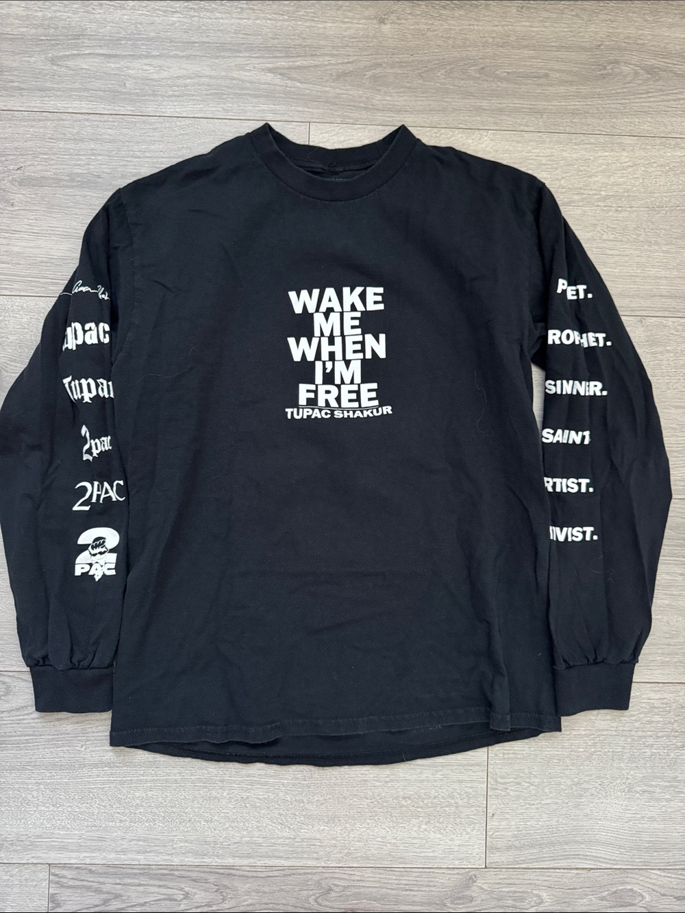 Tupac Black Long-Sleeve Graphic Shirt - 'Wake Me When I'm Free' 2pAc